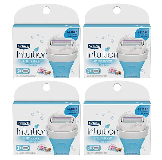 Schick Intuition - Lather & Shave In One Stop - Spring Bloom with Shea Butter, Fresh Floral Scent - Women's Razor Blade Refills - 3 Ct Pack of 4 = 12 Cartridges-Velvo Beauty
