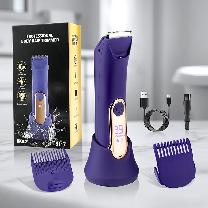 Bikini Trimmer for Women,Wet/Dry Personal Pubic Hair Trimmer Womens Electric Razors Shaver for Underarm Leg Arm Body Hair Private Area,LED Light Ceramic Blade IPX7 Waterproof Rechargeable LCD Display-Velvo Beauty