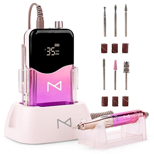 M Mase- Professional Nail Drill Machine - Coreless 2-in-1 Nail File - Electric, Cordless, 35000 RPM, HD Display - Electric Nail Drill for Professional & Home Use (Unicorn Purple)-Velvo Beauty