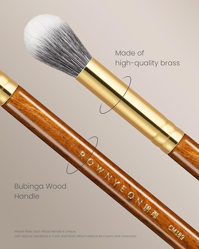 Desert Oak Series Dual Wool Highlighter Brush - Round Dome Goat Hair for Targeted Glow, Powder/Cream Highlight, Bubinga Handle (CM 189)-Velvo Beauty