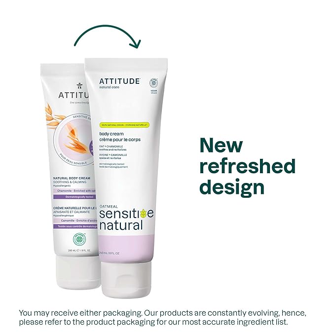 ATTITUDE Body Cream for Sensitive Skin with Oat, EWG Verified, Dermatologically Tested, Vegan, Chamomile, 8 Fl Oz-Velvo Beauty