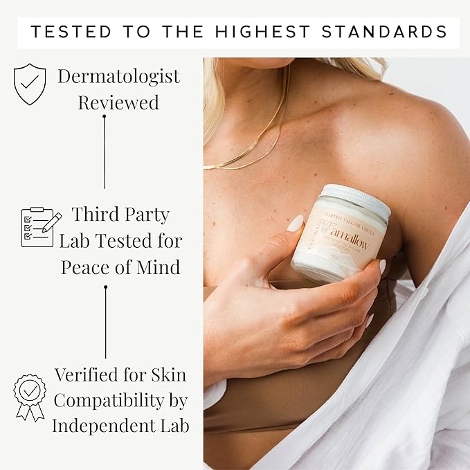 Amallow 100% Grass Fed Beef Tallow for Skin Care - Face + Body - Whipped Moisturizer for Sensitive Skin - Natural Lotion, 4 FL. oz. (Unscented)-Velvo Beauty
