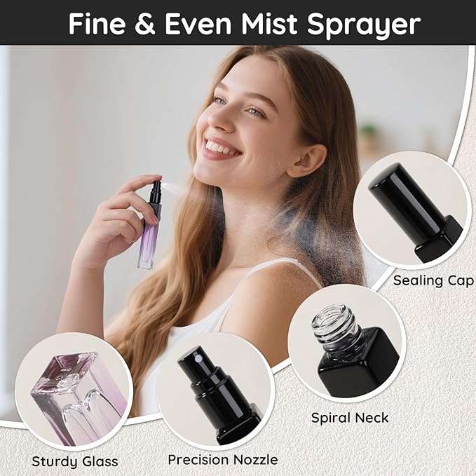 Segbeauty 0.34oz Mini Travel Spray Bottle, 10Pcs Glass Refillable Atomizer Spray Bottle for Perfume, 10ml Empty Perfume Atomizer Fine Mist, Portable Travel Cologne Sprayer with Refill Tool-Velvo Beauty
