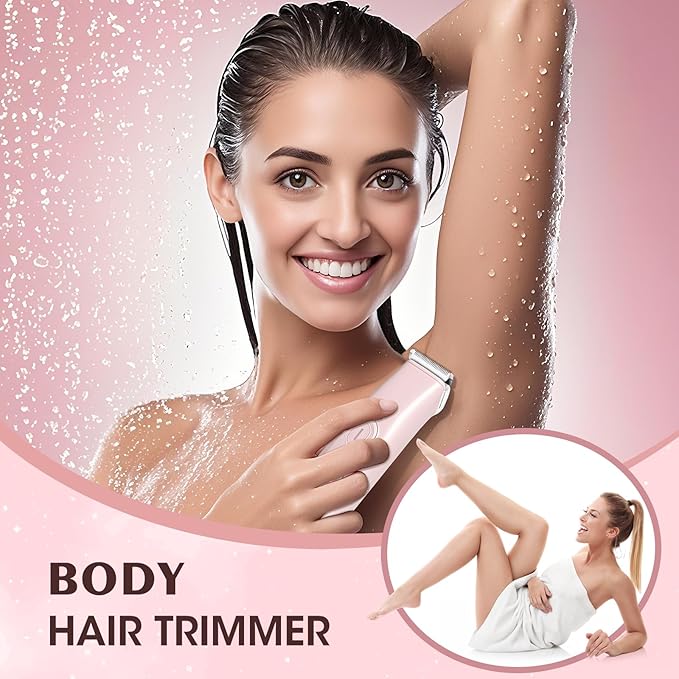 Lanumi 2 in 1 Electric Shaver Dual Head Bikini Trimmer Women IPX6 Wet Dry Pubic Hair Trimmer Rechargeable Body Facial Hair Remover for Face Lip Chin Underarm Legs (Pink)-Velvo Beauty