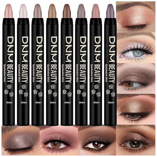 8Pcs Cream Eye Shadow Brightener Stick Makeup Set, Champagne Pearl Taupe Bronze Cocoa Stone Putty Smoky Amethyst Shimmer Matte Eyeshadow Eyeliner Pencil Applicator Stick Palette Makeup for Older Women-Velvo Beauty
