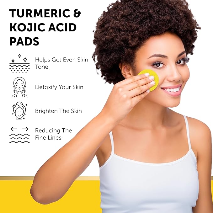 VALITIC Turmeric Kojic Acid Cleansing Pads - Exfoliating Dark Spot Remover for Face with Vitamin C, Alpha Arbutin, Niacinamide and Retinol - Kojic Acid And Turmeric Cleansing Pads - 60 Units-Velvo Beauty