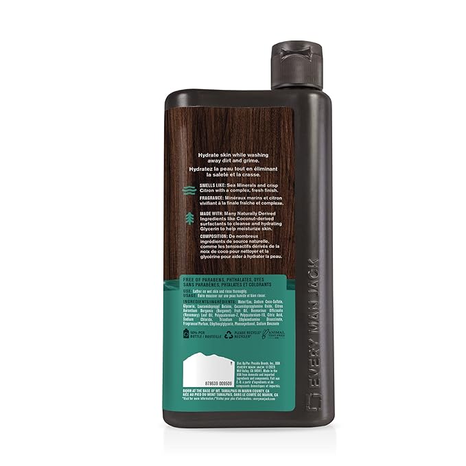 Every Man Jack Nourishing Sea Minerals + Citron Mens Body Wash for All Skin Types - Naturally Derived Ingredients - Cleanse and Hydrate Skin with Coconut and Glycerin - 24oz 2 Bottles-Velvo Beauty