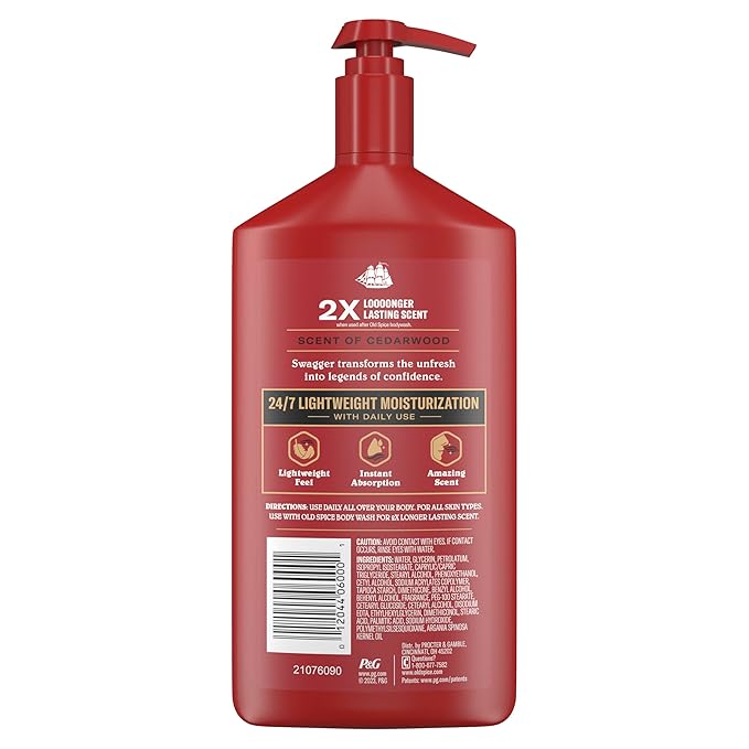 Old Spice Hand, Face & Body Lotion for Men, 24/7 Lightweight Moisturization with Amazing Scent, Instant Absorption, For All Skin Types, Swagger with Cedarwood Scent, 16 oz-Velvo Beauty