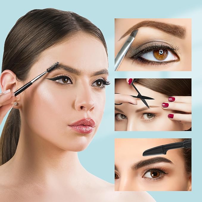 7pcs Eyebrow Tweezers Kit for Women Precision Plucker with Brow Scissors & Razor & Spoolie for Facial, Chin, Brow, Splinter and Ingrown Hair