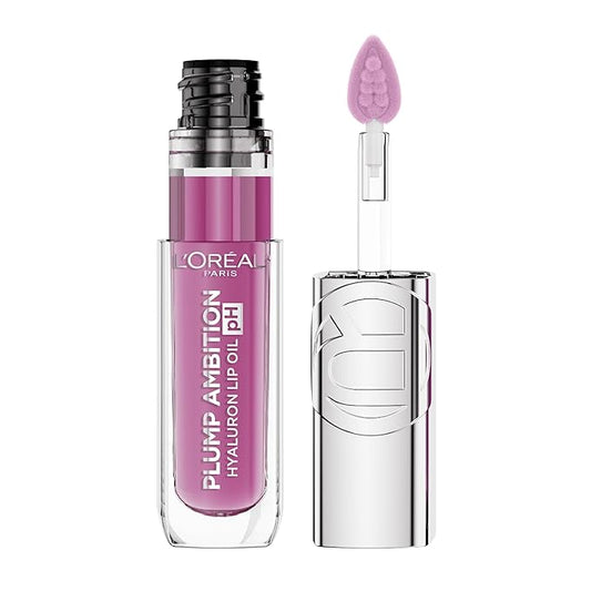 L'Oreal Paris Plump Ambition pH Hyaluron Lip Oil, Color Shifting Lip Tint with 24HR Hydration, Volumizing Shine and Lasting Color, 050 pH Lilac-Velvo Beauty