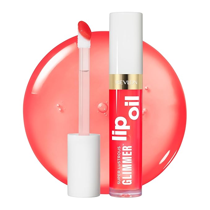 REVLON Super Lustrous Glimmer Lip Oil, Moisturizing & Tinted, Shiny Finish, Made with Plant-Based Squalane, 003 Glow Mama, 0.13 fl oz-Velvo Beauty