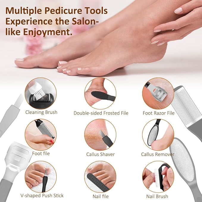 Electric Callus Remover for Feet,Rechargeable Foot File Hard Skin Remover,Waterproof 14 in1 Professional Pedicure Kit for Cracked Heels &Dead Skin,with 9 Roller Heads 2 Speed-Velvo Beauty