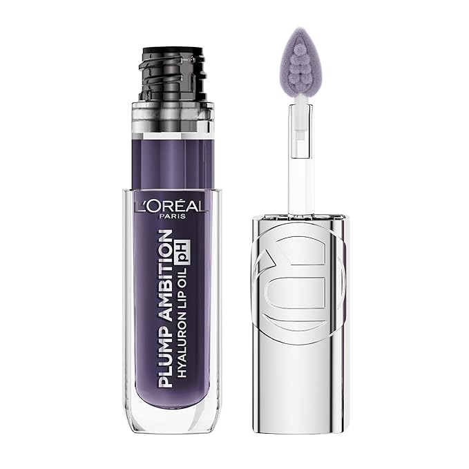 L'Oreal Paris Plump Ambition pH Hyaluron Lip Oil, Color Shifting Lip Tint with 24HR Hydration, Volumizing Shine and Lasting Color, 090 pH Berry Noir-Velvo Beauty