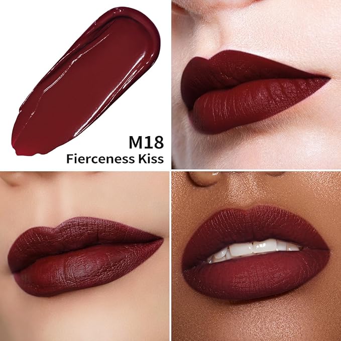 Oulac Matte Liquid Dark Red Lipstick for Women, Long Lasting Lipstick, Waterproof Lip Stain, No Transfer, Creamy High Pigmented Formula with Vitamin E, Vegan & Cruelty-Free M18-Velvo Beauty
