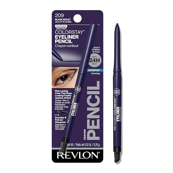 REVLON ColorStay Pencil Waterproof Eyeliner, Smudge-Proof, Eye Makeup with Built-In Sharpener, Packaging May Vary, 209 Black Violet, 0.01 oz-Velvo Beauty
