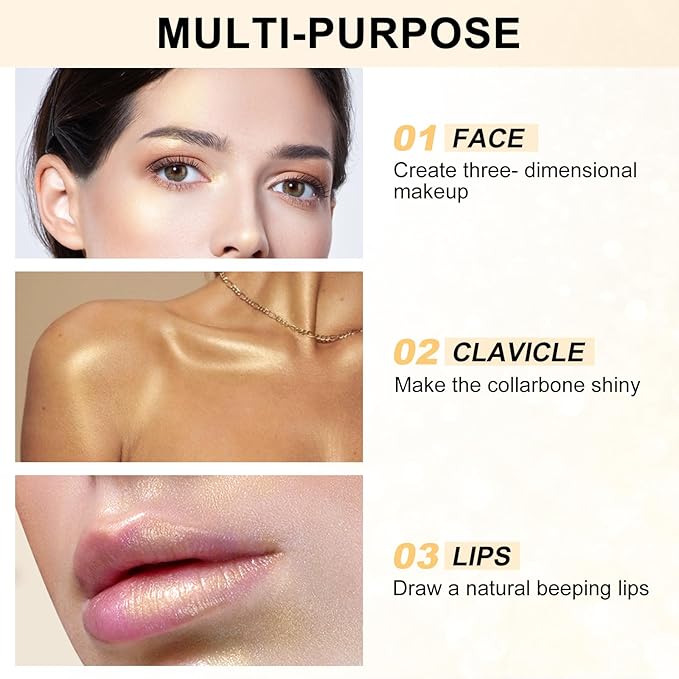 Boobeen Highlighter Makeup Highlighter Powder Palette, Shimmer Illuminator Highlight Contouring Palette Come with Mirror, Long Lasting Glow Defining the Face and Body-Velvo Beauty