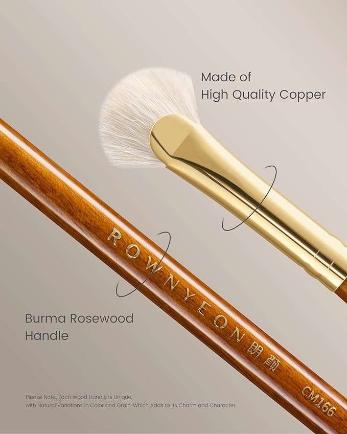 Desert Oak Series Mini Fan Brush - Ultra-Fine Goat Hair for Precision Highlighting, Flat Fan Shape Targets Cheekbones/Nose Bridge, Ebana Bubinga Handle & Brass Ferrule (CM 166)-Velvo Beauty