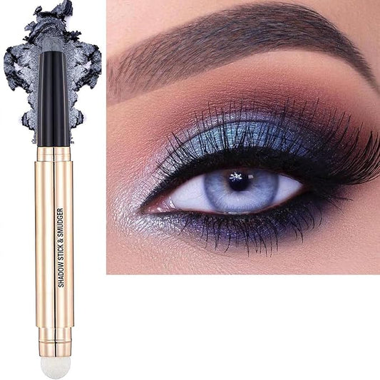 Moon Silver Eyeshadow Stick And Sponge Makeup Brush Cream Shimmer Smooth Shadow Pencil Eyeliner Long Lasting Waterproof Eye Shadow Highlighter Stick Hypoallergenic Multi-Dimensional Eyes Look ( # 10)-Velvo Beauty