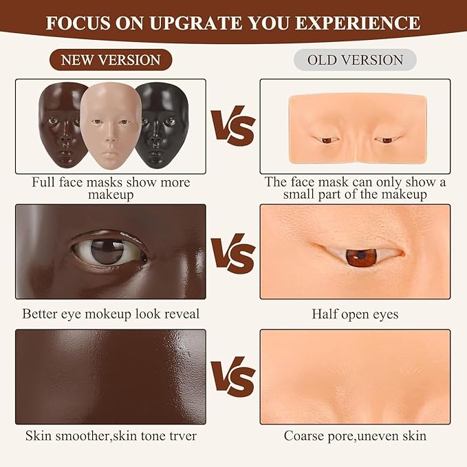 5D Makeup Practice Face Board, Makeup Practice Accessories Set with Face Painting Mannequin Head, Makeup Brushes, Face Painting and 2-in-1 Dual-Ended Eyebrow Pen, Makeup Practice Gift, Dark Brown-Velvo Beauty