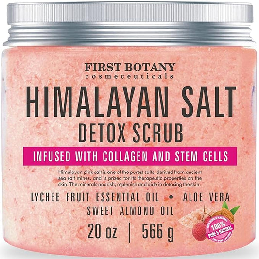 First Botany Himalayan Salt Body Scrub with Collagen & Stem Cells, Natural Exfoliating Salt Scrub Body & Face Souffle (20 oz)-Velvo Beauty