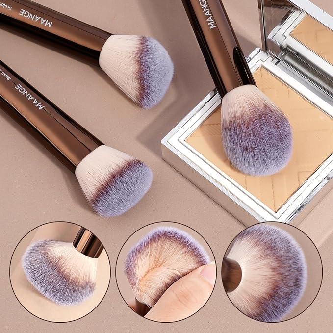 MAANGE 7pcs Makeup Brush Set Double Sided Kabuki Makeup Brushes Contour Brush for Foundation Liquid Powder Concealer Cream Cosmetics Bronzer Blending Blush Buffing Makeup Tools (Coffee)-Velvo Beauty