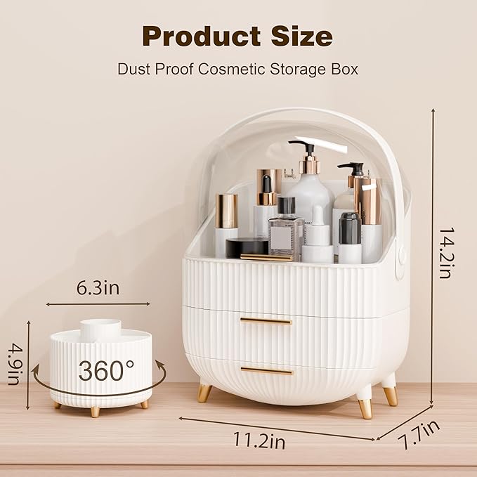 Makeup Organizers and Storage Make up Organizer for Vanity Cosmetics Skincare With Lid and Drawers Display Cases for Countertop Bathroom Women Teenager Girl Gifts(White+Brush Holder)-Velvo Beauty