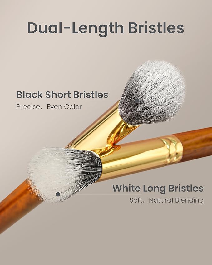 Desert Oak Series Dual Wool Highlighter Brush - Round Dome Goat Hair for Targeted Glow, Powder/Cream Highlight, Bubinga Handle (CM 189)-Velvo Beauty