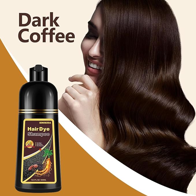 Dark Coffee Hair Dye Shampoo 3 in 1 for Gray Hair, Long-lasting & Natual Hair Color Shampoo, Herbal Ingredients Natural Shampoo Hair Dye Effect in Minutes, Gifts for Men Women 500ml-Velvo Beauty