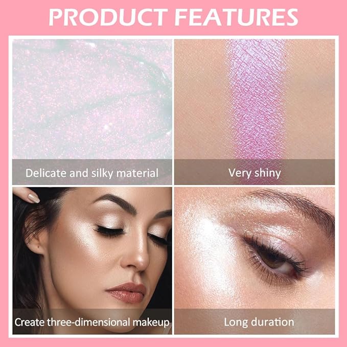 evpct Light Liquid Face Highlighter Makeup Waterproof Long Lasting Pearl White & Mermaid Pink Glimmer Glow Sparkly Glitter Body Shimmer Oil Luminizer Stick Highlight Illuminator for Face Cheek Eyes-Velvo Beauty