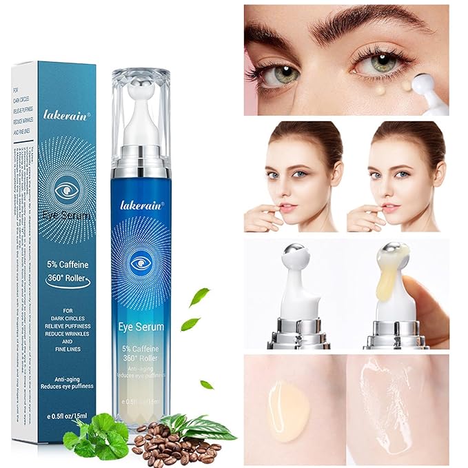 5% Caffeine Eye Serum,Caffeine Eye Cream with Massage Roller Ball,Under Eye Cream for Dark Circles,Puffiness,Under Eye Bags,Moisturizing Cream Eye Bags Fine Lines Wrinkle Treatment for Women and Men-Velvo Beauty