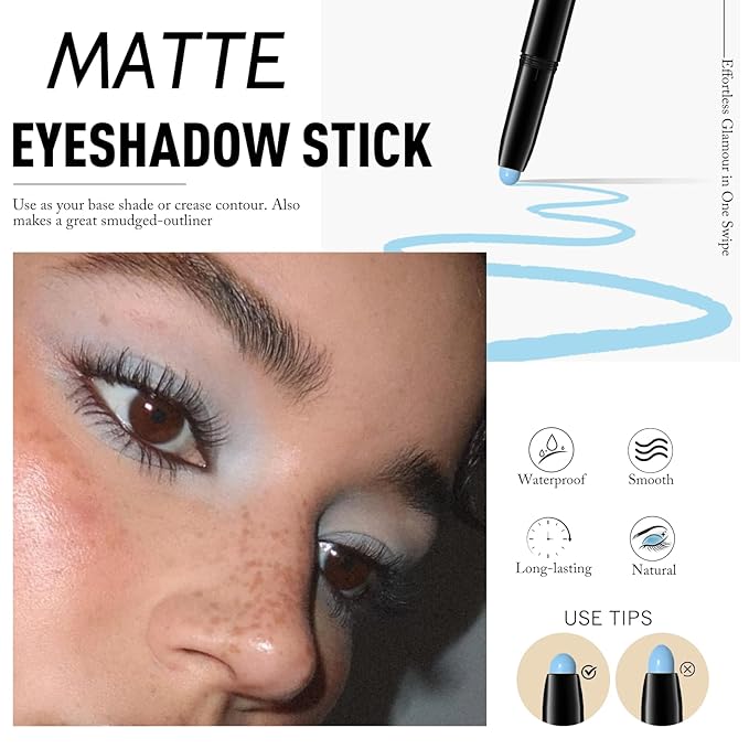 Eyeshadow Stick Matte Eye Shadow Pencil Cream to Powder Eye Brightener Crayon Long-Lasting Single Eyeshadow Buildable & Blendable High Pigmented Eye Liner Makeup for Women, 10 CORNFLOWER-Velvo Beauty
