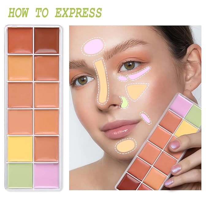 12 Color Correcting Concealer Palette, Cream Color Corrector Contour Makeup Palette,Contouring Foundation Highlighting Concealer Palette for Conceals Dark Circles, Redness, Acne, Blemish-Velvo Beauty