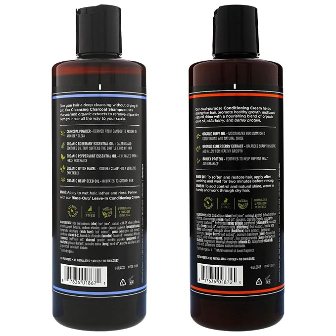 Barrel and Oak - Shampoo & Conditioner Set, Charcoal Shampoo & Rinse Out Leave In Conditioner, Hair Care for Men, Clarifying Shampoo, For Dry Hair, Natural Fragrance, Vegan (16 oz Per Product, 2-Pack)-Velvo Beauty