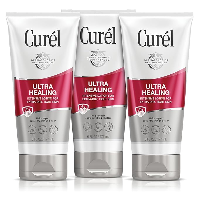 Curel Ultra Healing Intensive Fragrance-Free Lotion For Extra-Dry Skin, Ideal for Sensitive Skin, Cruelty Free, Paraben Free, Dermatologist Recommended, 6 Oz, Pack of 3-Velvo Beauty