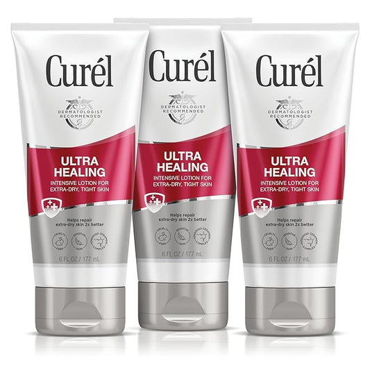 Curel Ultra Healing Intensive Fragrance-Free Lotion For Extra-Dry Skin, Ideal for Sensitive Skin, Cruelty Free, Paraben Free, Dermatologist Recommended, 6 Oz, Pack of 3-Velvo Beauty