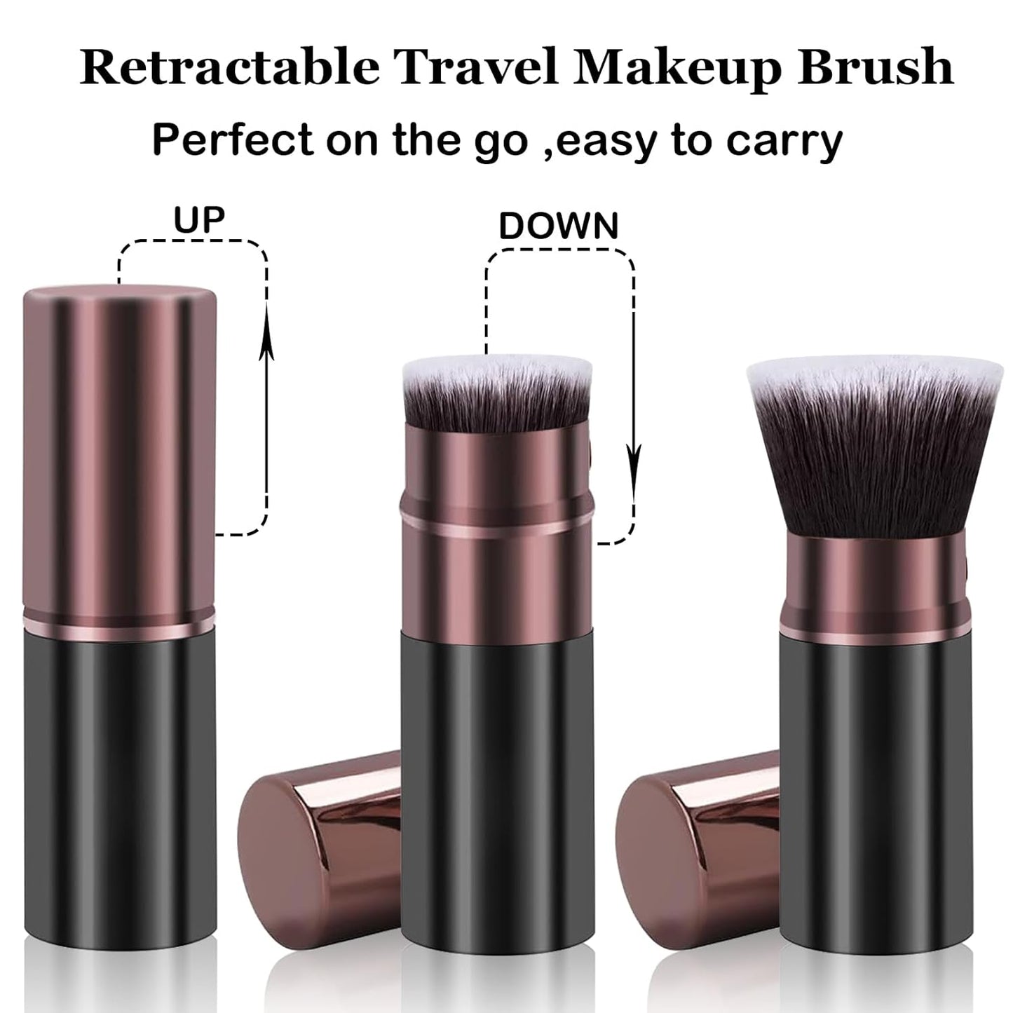 Makeup Brushes, Retractable 2 Pack Travel Kabuki Blush Makeup Brush Face Powder Foundation Brushes for Blending Liquid, Blush, Bronzer, Buffing, Sunscreen,Flawless Cosmetics-Velvo Beauty