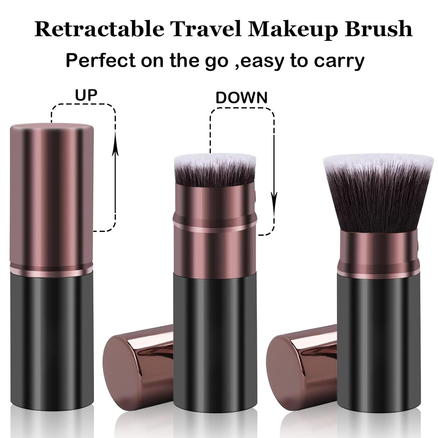 Makeup Brushes, Retractable 2 Pack Travel Kabuki Blush Makeup Brush Face Powder Foundation Brushes for Blending Liquid, Blush, Bronzer, Buffing, Sunscreen,Flawless Cosmetics-Velvo Beauty