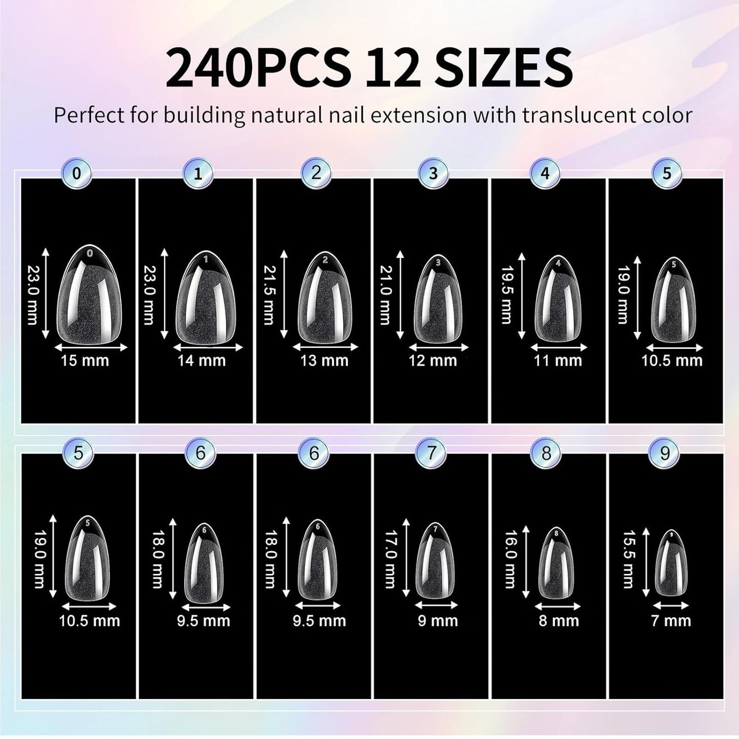 Almond Nail Tips Short Soft Gel Nail Tips 240Pcs Short Almond Full Cover Nails Tips Pre-Shaped Half Matte Gelly Press on Fake Nails Tip for Acrylic Nail Tip Extension Home DIY & Salon Nails 12 Sizes-Velvo Beauty