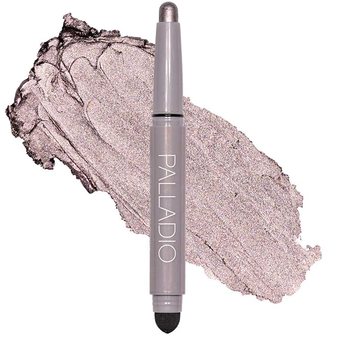 Palladio Waterproof Eyeshadow Stick with Blending Sponge, Long Lasting & Effortless Application, Smudge Free & Crease Proof Formula, Matte & Shimmer Shades, Buildable Eye Shadow (Silver Mauve Shimmer)-Velvo Beauty