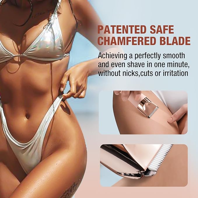 SUPRENT Bikini Trimmer Women- Painless Ladies Hair Removal Waterproof Wet & Dry- 2 in 1 Lady Shaver for Pubic Hair & Facial Hair- Cordless Electric Razors with USB-C Rechargeable-Pink-Velvo Beauty