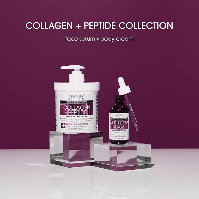 Advanced Clinicals Collagen Peptides Body Lotion & Face Moisturizer | Peptide Infused Collagen Lotion For Women & Men Helps Improve Look Of Crepey Skin, Wrinkles, & Uneven Dry Skin Texture, 16 Ounce-Velvo Beauty