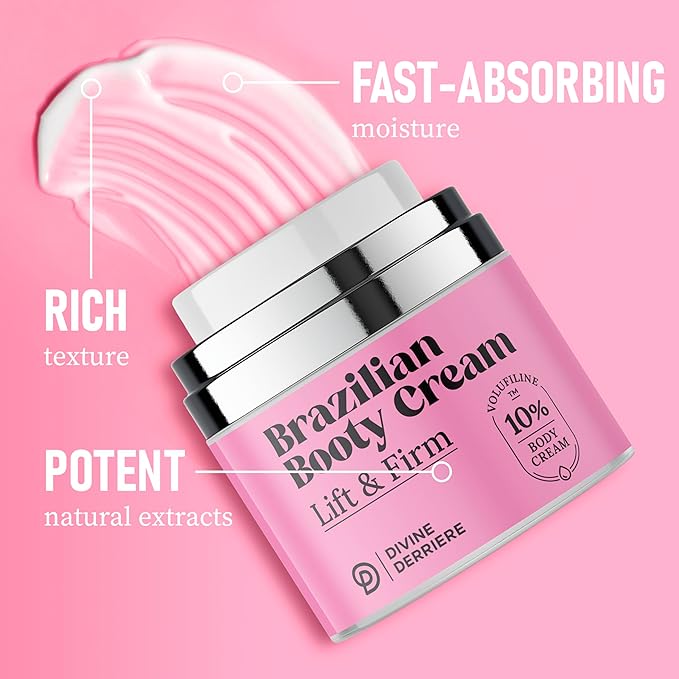 Divine Derriere Brazilian Body Butter Cream, Lift and Firm Body Cream with Volufiline Helps Reduce the Appearance of Cellulite for a Lifted and Firm-looking Derriere, Bum Bum Cream, 50ml-Velvo Beauty