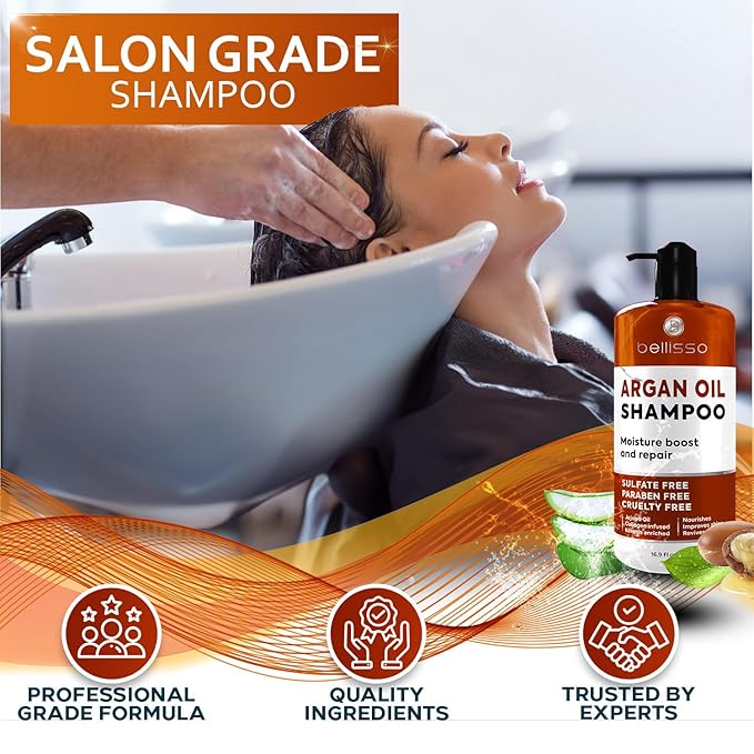 Argan Oil Shampoo - Sulfate Free with No Parabens - Moroccan Botanicals for Women and Men - Professional Moisturizing, Anti Frizz, Hydrating Solution for Dry, Wavy, Curly and Color Treated Hair-Velvo Beauty
