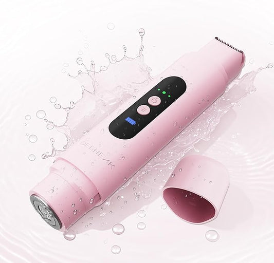 Bikini Trimmer Razors Shaver for Women: DEEHENK 2-Speed Electric Razor for Pubic Hair Dual Head Shaver Women IPX7 Waterproof Rechargeable Lady Trimmer for Bikini Underarm Body Leg Face Pink-Velvo Beauty