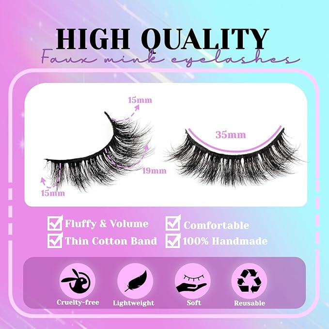 Losha Lashes Fluffy False Eyelashes 5D Volume Eye Lashes Kit with Lash Glue and Lash Tweezers 14 Pairs Vegan Fake Eyelashes Soft Faux Mink Lashes Pack (Thrives)-Velvo Beauty