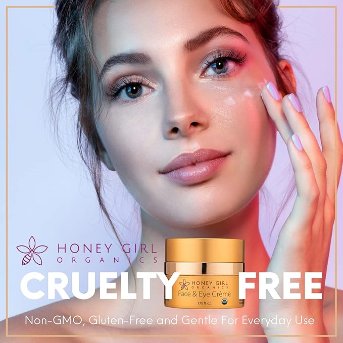 Honey Girl Organics Face & Eye Crème, USDA Certified Organic Facial Moisturizer & Under Eye Cream for Wrinkles, Dark Circles and Puffiness w/Hydrating Honey, Beeswax, Essential Oils & EVOO. 1.75oz-Velvo Beauty