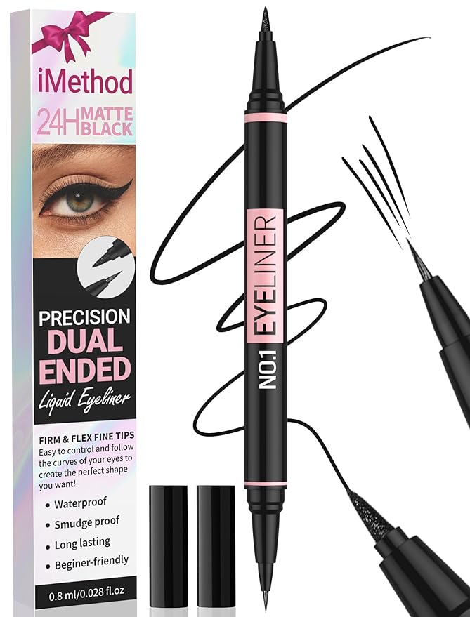 iMethod Liquid Eyeliner - Waterproof Eyeliner 2-in-1 Dual-Ended Eye Liner with Precise Brush-Tip and Thick Tip, Black Liquid Liner Pen, Matte Finish, Long Lasting, Smudge-proof, Transfer-proof-Velvo Beauty