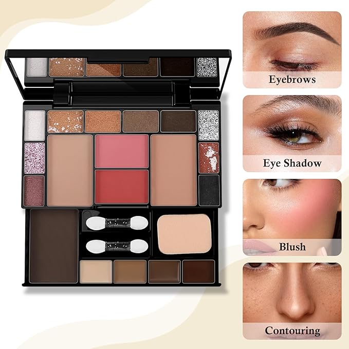 Makeup Palette Set, Makeup Kit for Women, 19 Color Makeup Set Include Matte Glitter Eyeshadow, Contour, Highlighter, Concealer, Eyebrow Powder, Blush, Mirror, Makeup Brush, Sponge-Velvo Beauty