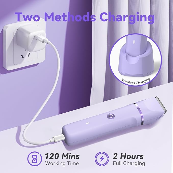 Electric Razors for Women - 4 in 1 Bikini Trimmer for Women, Waterproof Body Pubic Shaver for Womens Wet & Dry Use, Replaceable Facial & Nose Hair Trimmer, Rechargeable Hair Removal Kit, Purple-Velvo Beauty