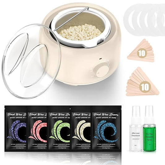 Waxing Kit - TIKESI Wax Warmer for Hair Removal, Hard Wax Kit with 14oz 5 Bags Hard Wax Beans for Full Body, Legs, Face, Eyebrows, Bikini, Brazilian Waxing Kit for Women Men-Velvo Beauty